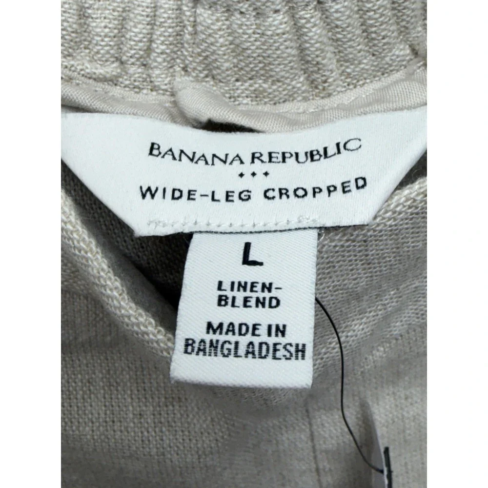 Banana Republic Linen‎ Wide Leg Cropped Pants Womens L Beige Pull On Casual